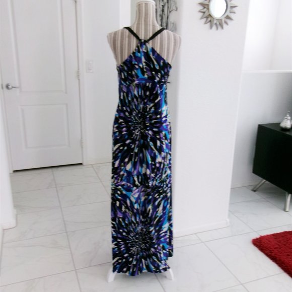 Racerback Stretch Jersey Maxi Dress Bold Print Turquoise Purple Black Olive 6 - Picture 3 of 14